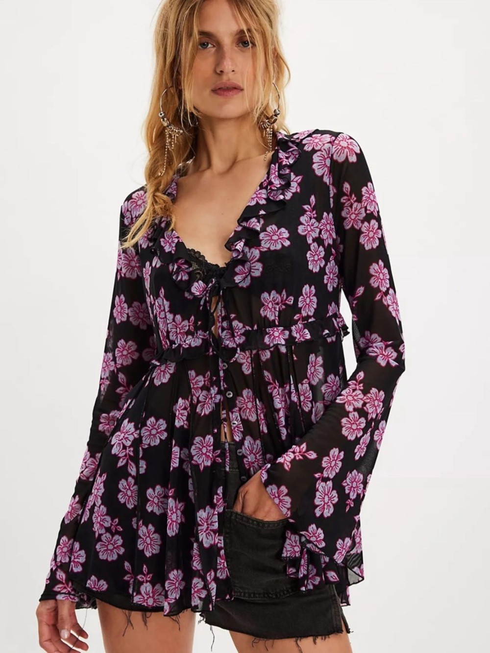Free People Wildest Dreams Tunic Size Small Flowy Blouse NWT